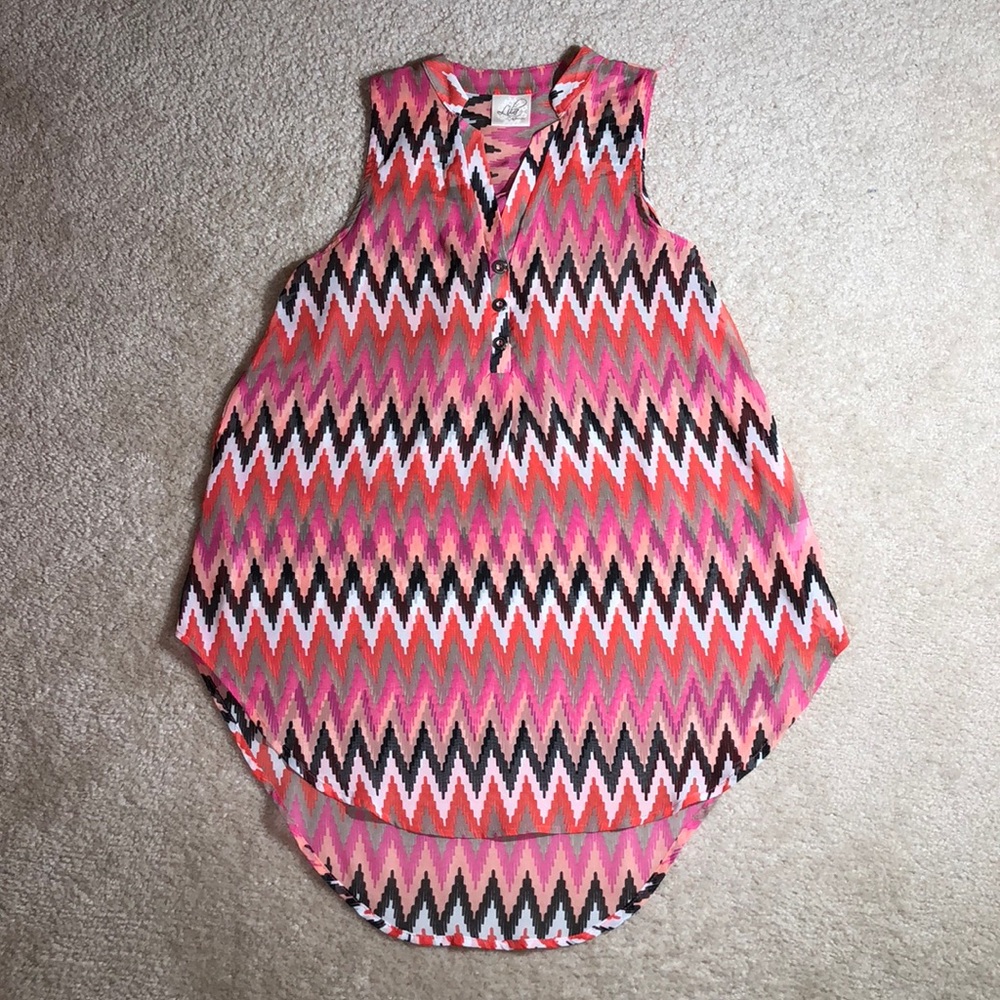 Lila Sheer Aztec Lengthy Collar Tank Top